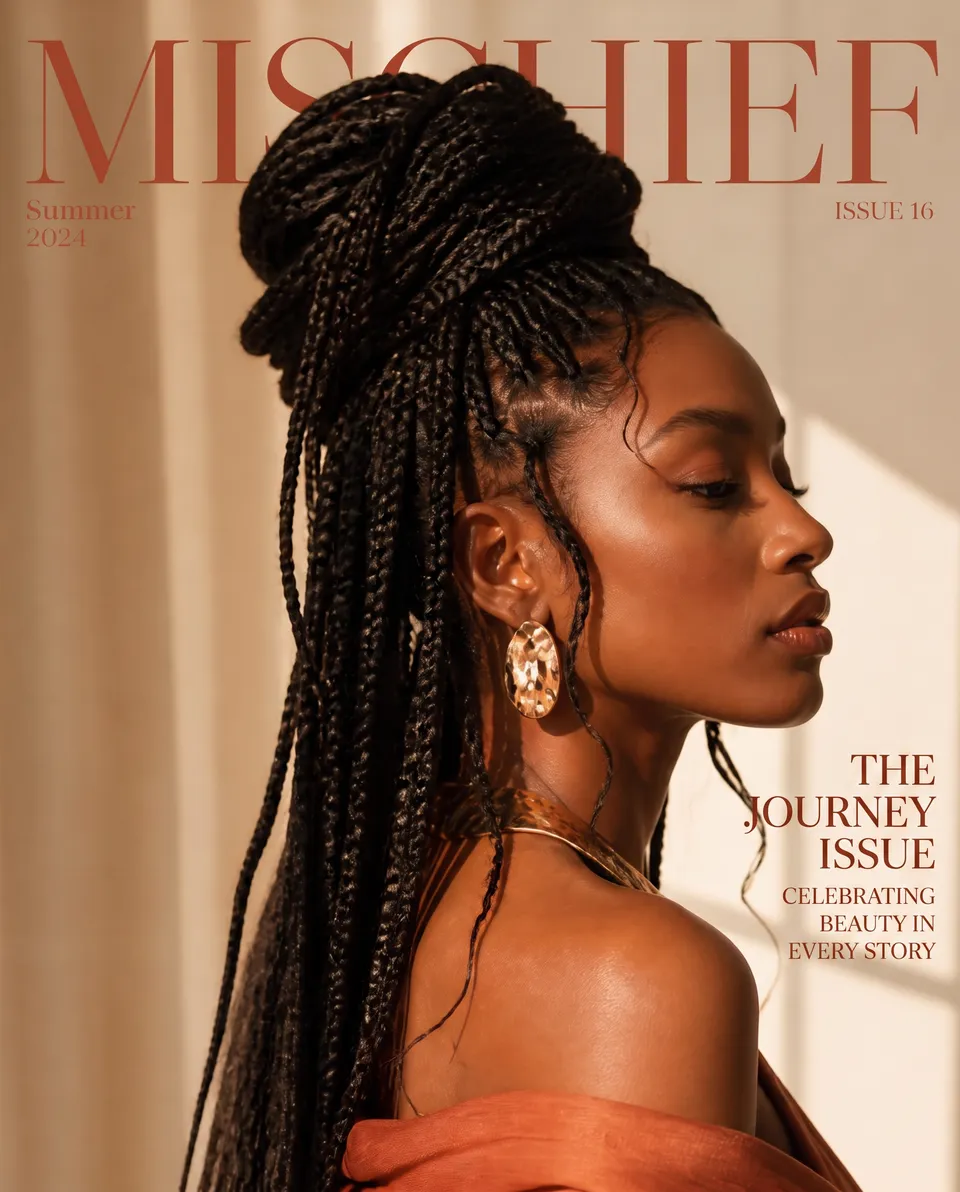 Editorial portrait of a braided updo